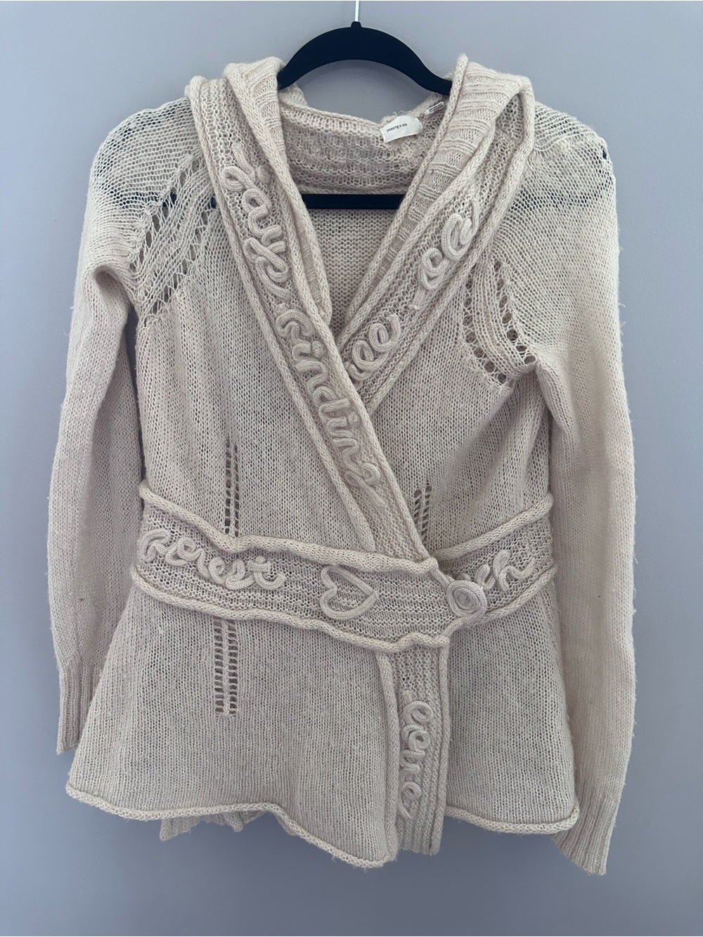 Unique Anthropologie Sleeping on Snow Cream Hooded Knit Sweater Cardigan